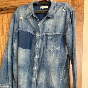 TREASURE & BOND  Distressed Denim Shirt Size S